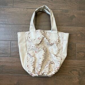 Tan Floral dyed leather tote bag